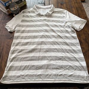 Sz L Men’s Nike Golf White and Light Gray Striped Polo Shirt Sporty